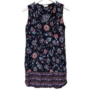 BeachLunchLounge Black Multi Kayla Tassel Floral Shift Tank Mini Dress Size S